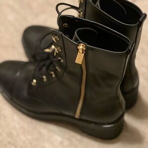 Michael Kors Black Combat Boots with Gold Zipper